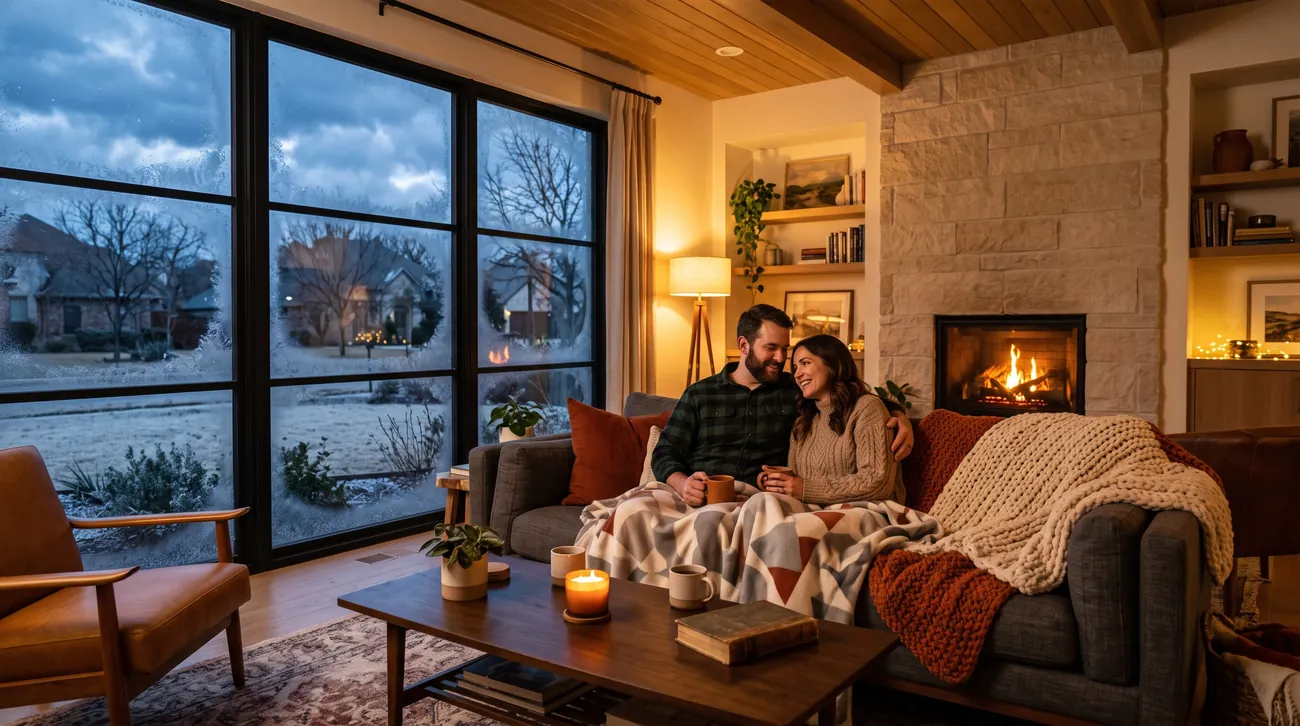 Warm, comfortable living room in winter